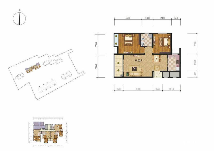 亿湖名苑2室2厅1卫64.3㎡户型图