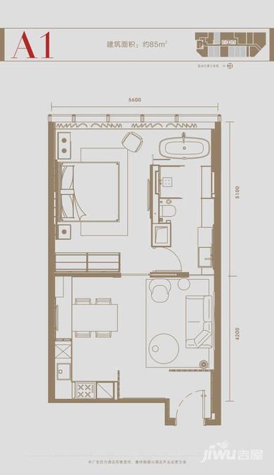 成都托尼洛兰博基尼中心1室1厅1卫85㎡户型图