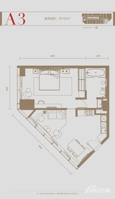 成都托尼洛兰博基尼中心1室1厅1卫102㎡户型图