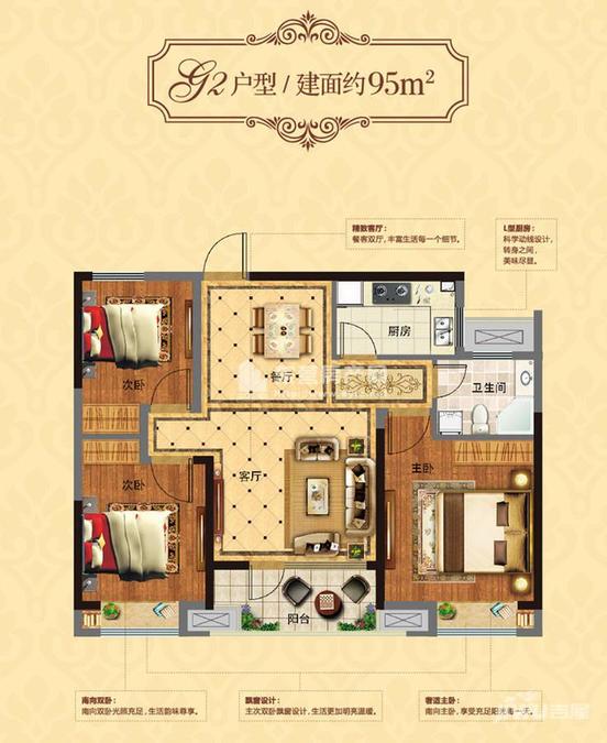 中润东宸壹号院3室2厅1卫95㎡户型图