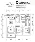 新天汉时代滨江3室2厅2卫115㎡户型图