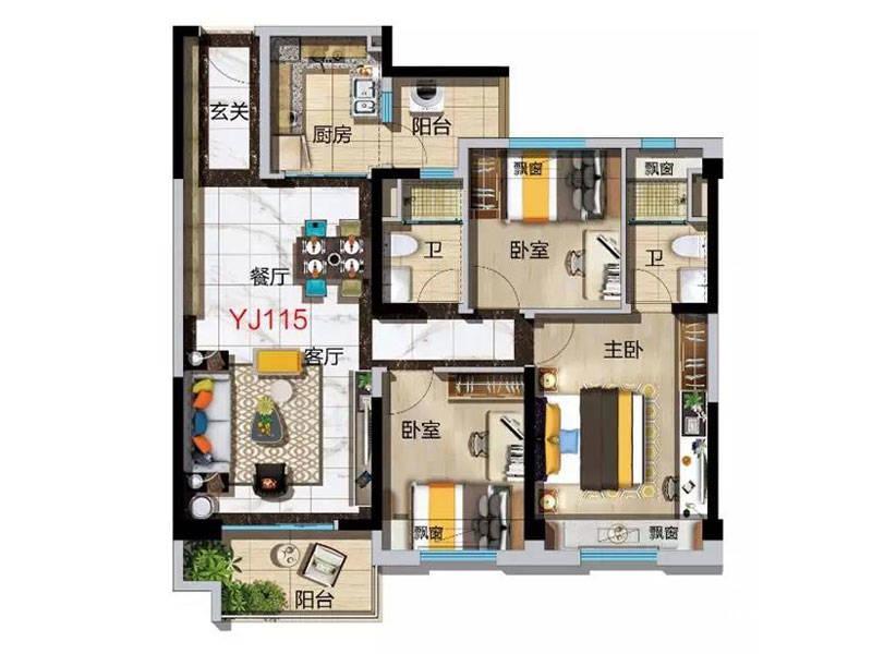 碧桂园3室2厅2卫117㎡户型图