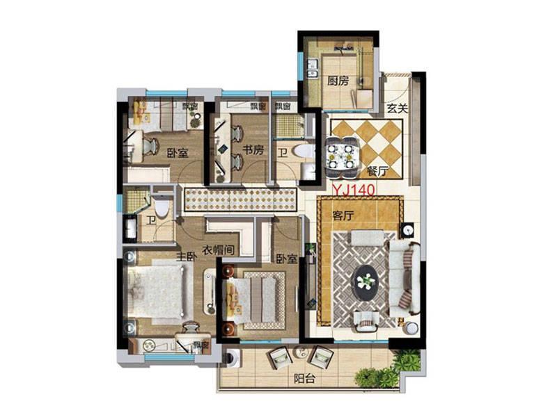 碧桂园4室2厅2卫142㎡户型图