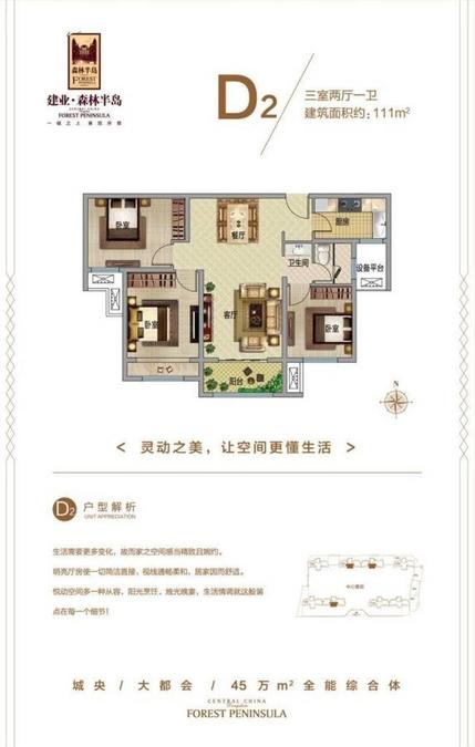 邓州建业森林半岛3室2厅1卫111㎡户型图