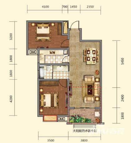 和谐名城2室2厅1卫88.5㎡户型图