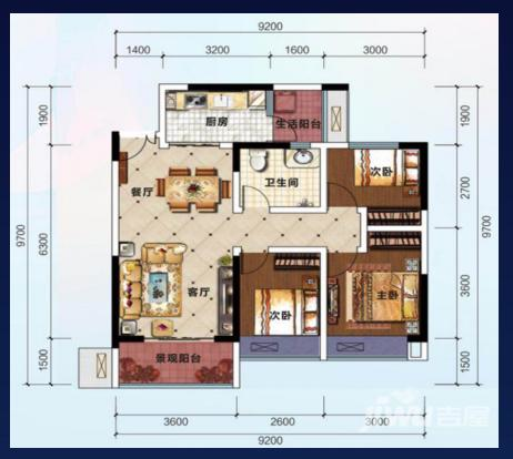 金雁铭座3室2厅1卫90㎡户型图