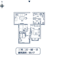 华龙金水湾3室2厅1卫99㎡户型图