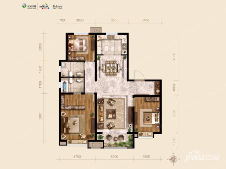 新城澜樾府3室2厅1卫132㎡户型图