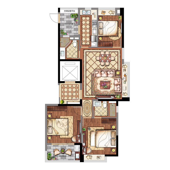 置地皖江四季3室2厅2卫118㎡户型图