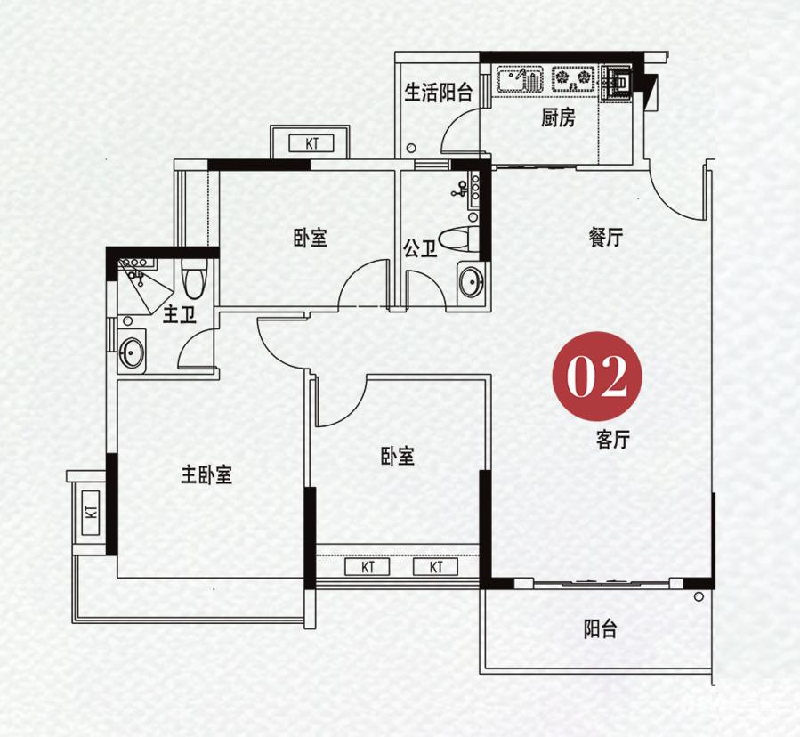 香江雅苑3室2厅2卫107.3㎡户型图