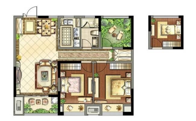 百大康桥3室2厅1卫87㎡户型图