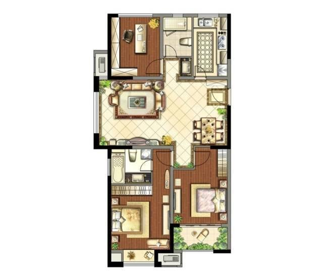 百大康桥3室2厅2卫124㎡户型图