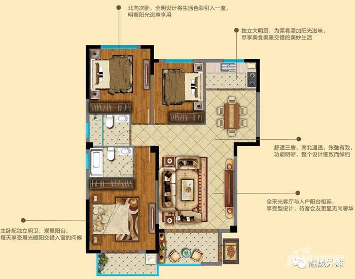 融晟外滩3室2厅2卫128㎡户型图