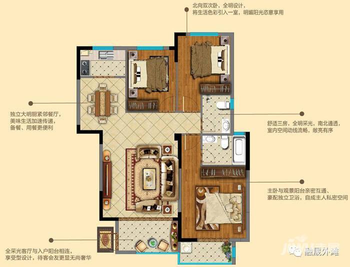 融晟外滩3室2厅2卫120.4㎡户型图