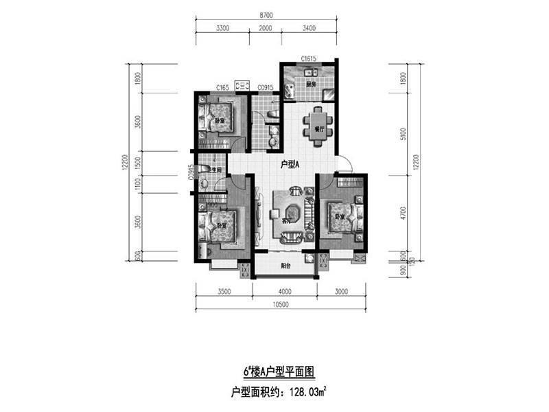 盛泽苑生活家3室2厅2卫128㎡户型图