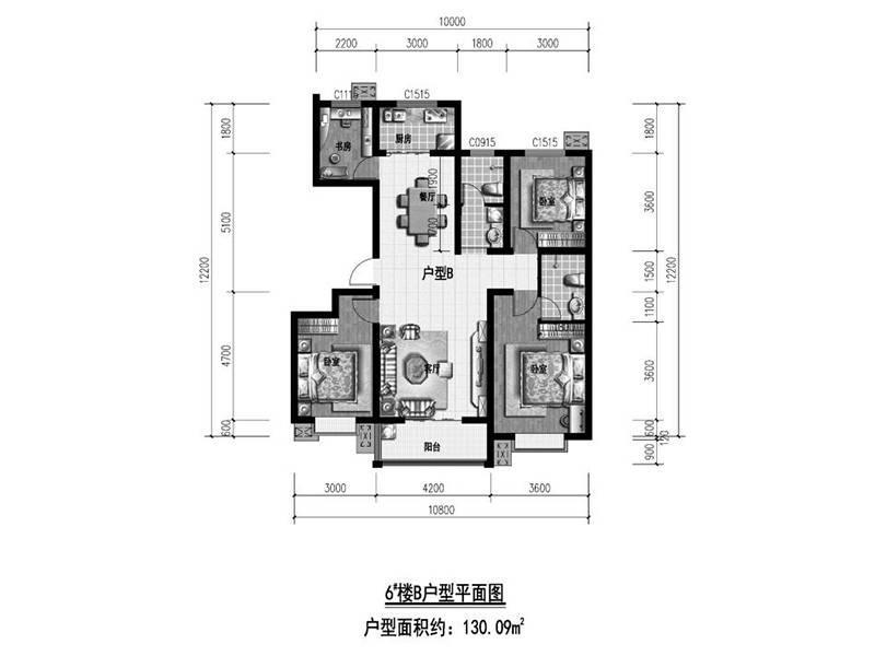 盛泽苑生活家3室2厅2卫130.1㎡户型图