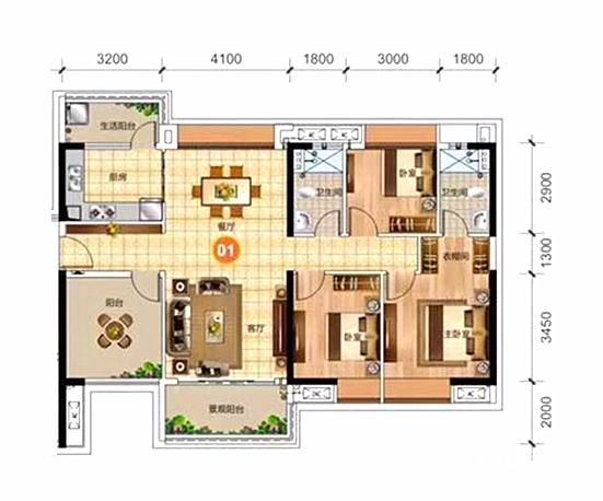 誉江华府4室2厅2卫134㎡户型图