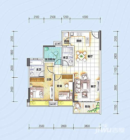 乐明轩3室2厅2卫104㎡户型图