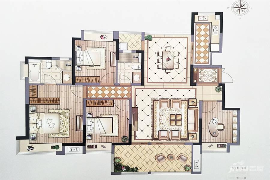 蓝光雍锦园3室2厅2卫139㎡户型图