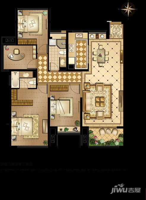 蓝光雍锦园3室2厅2卫127㎡户型图