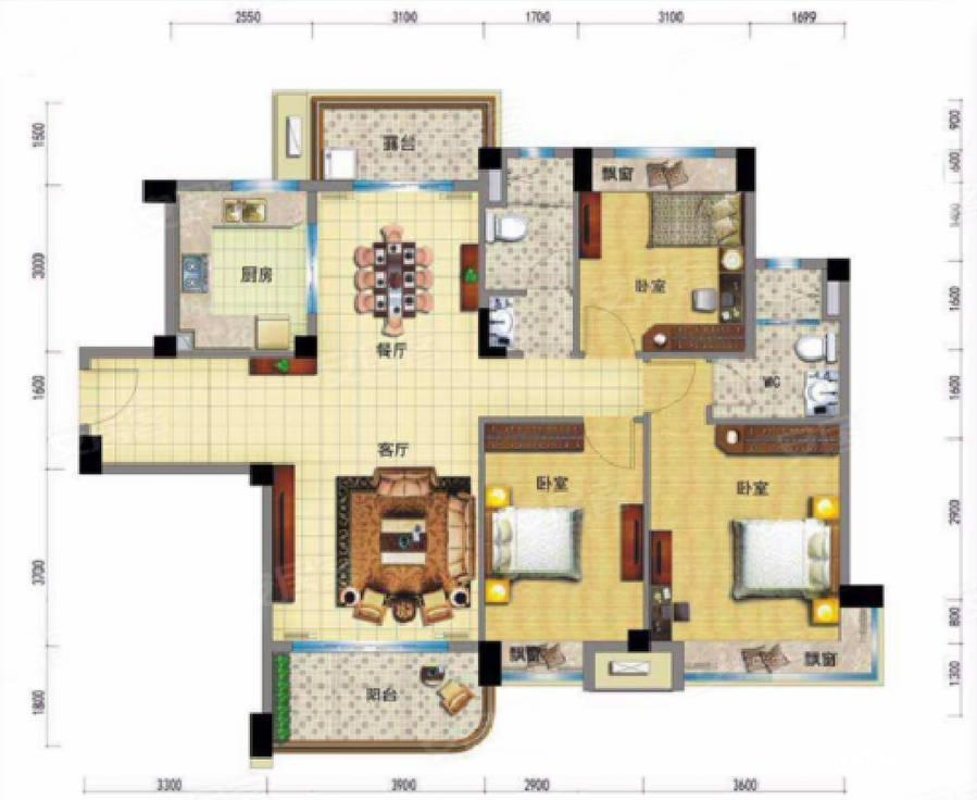 碧桂园龙游湖3室2厅2卫128㎡户型图