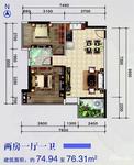 广海新城2室1厅1卫76.3㎡户型图