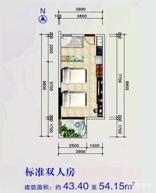 广海新城1室1厅1卫43.4㎡户型图