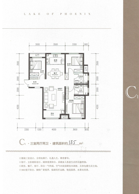 凤凰水城3室2厅2卫135㎡户型图