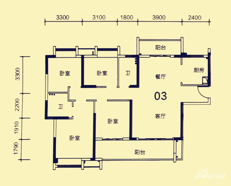 敏捷江畔豪庭4室2厅2卫141㎡户型图