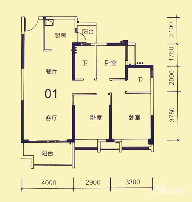 敏捷江畔豪庭3室2厅2卫108㎡户型图