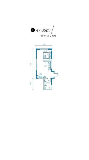 新加坡城1室1厅1卫47.9㎡户型图