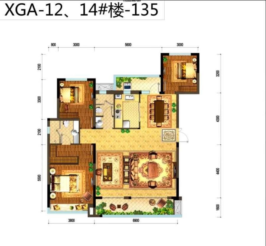 北大资源城未名府3室2厅1卫135㎡户型图