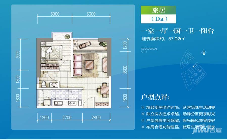 大理思睿天地1室1厅1卫57㎡户型图