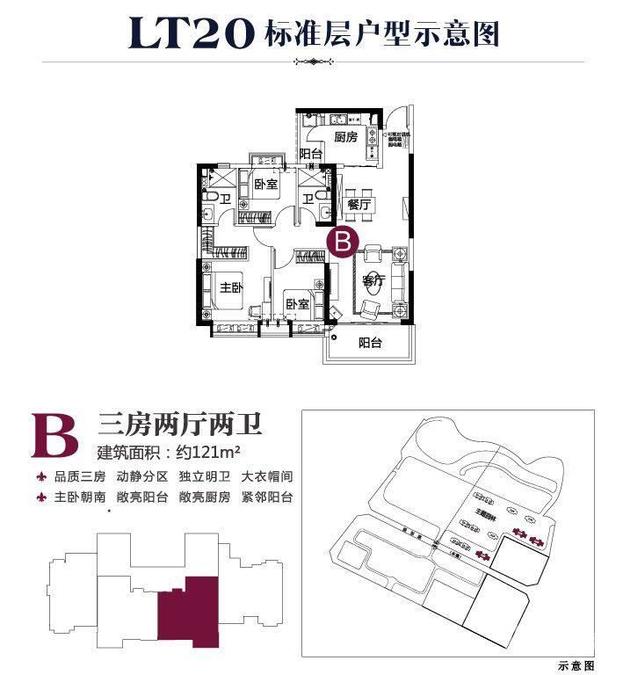 惠安恒大华府3室2厅2卫121㎡户型图