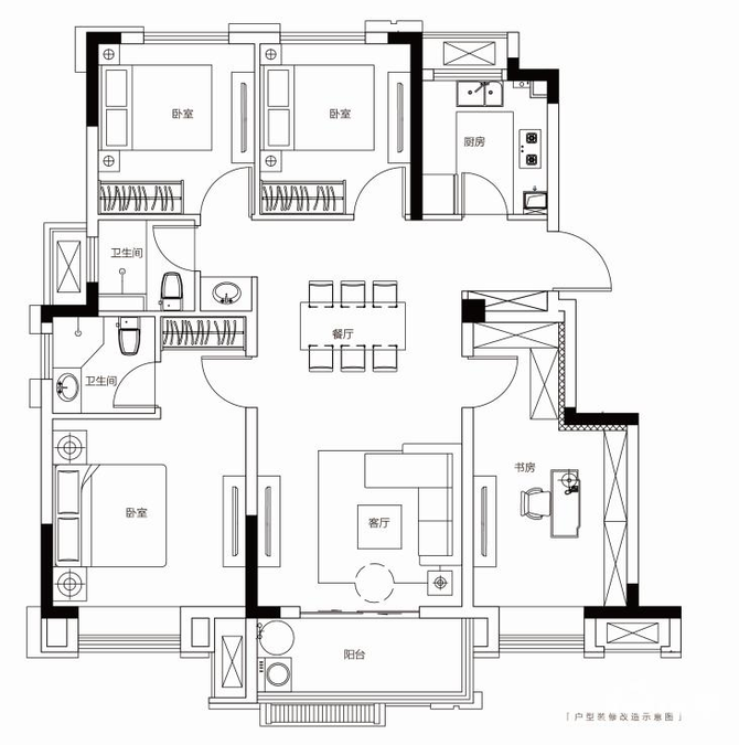 金地自在城4室2厅1卫110㎡户型图