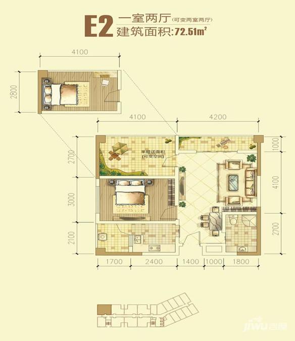 世纪阳光1室1厅1卫72.5㎡户型图