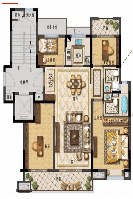 中梁壹号院3室2厅3卫122㎡户型图