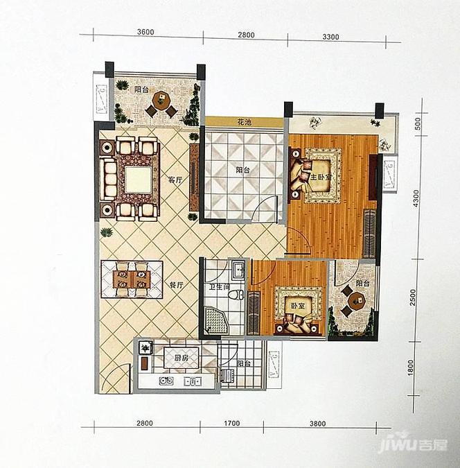 天标山水城3室2厅1卫85㎡户型图