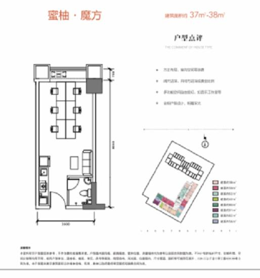 德商蜜柚1室1厅1卫37㎡户型图