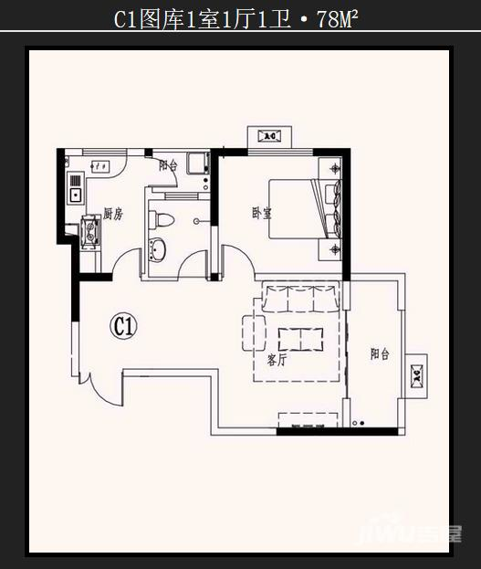 金誉府1室1厅1卫78㎡户型图