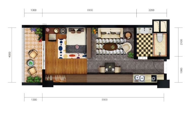 新协力湖景公寓1室1厅1卫56㎡户型图