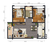 新协力湖景公寓2室2厅1卫103㎡户型图