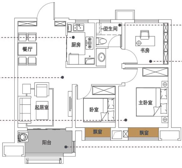 远洋庐玥风景3室2厅1卫89㎡户型图