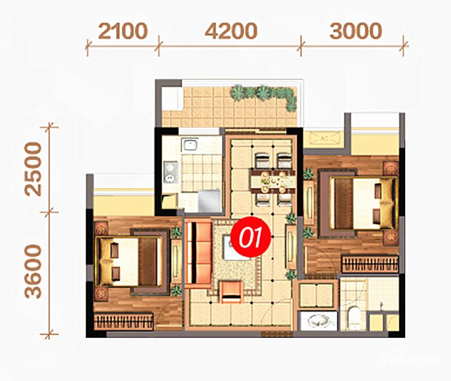 富丰君御2室2厅1卫78㎡户型图