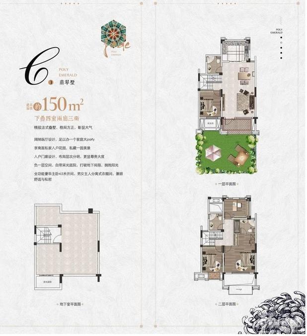 保利八里翡翠别墅-叠墅150㎡户型图