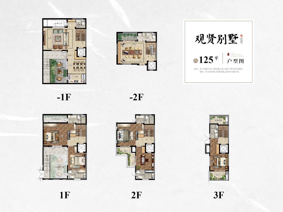 万科观贤别墅别墅-双拼125㎡户型图