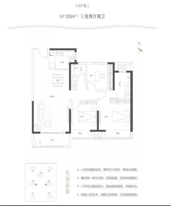 华润悦景湾3室2厅2卫120㎡户型图