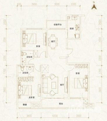 东青颐和原著3室2厅2卫125㎡户型图