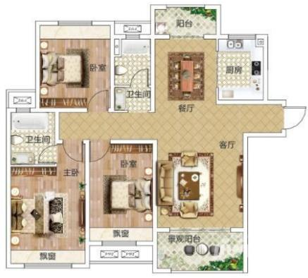 邓州建业城3室2厅2卫130㎡户型图