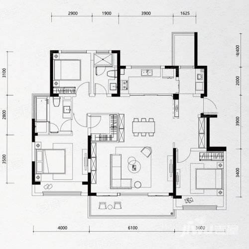 金科仁恒浅棠平江3室3厅2卫140㎡户型图